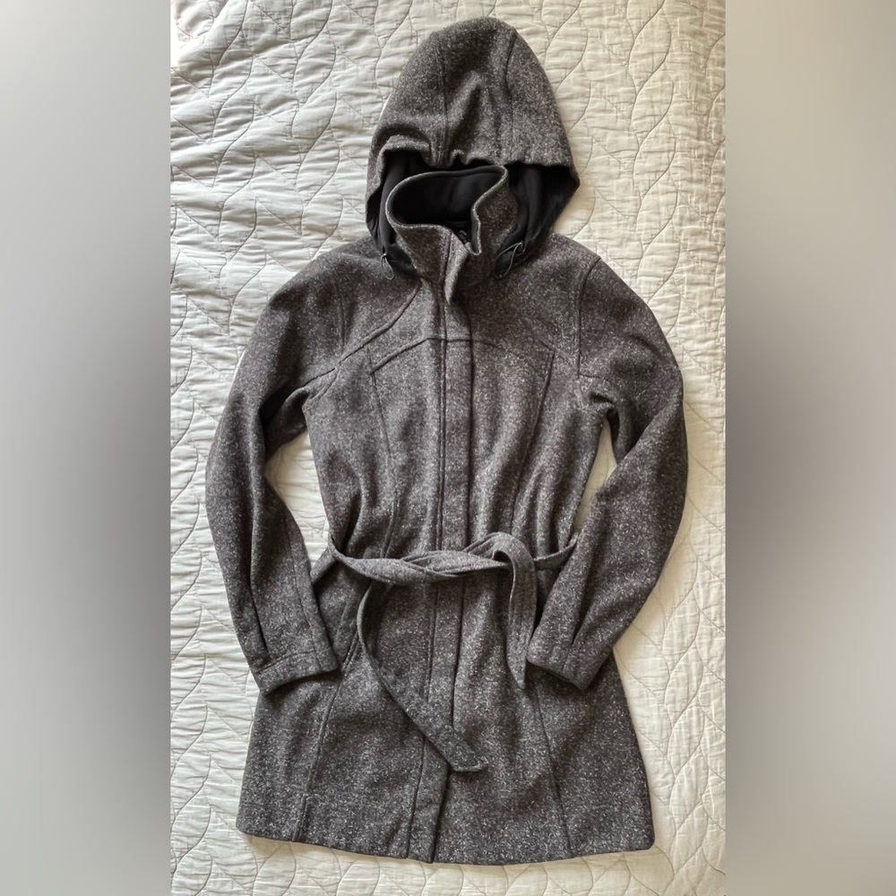 Lululemon Athletica Charcoal Belted Tweed Coat